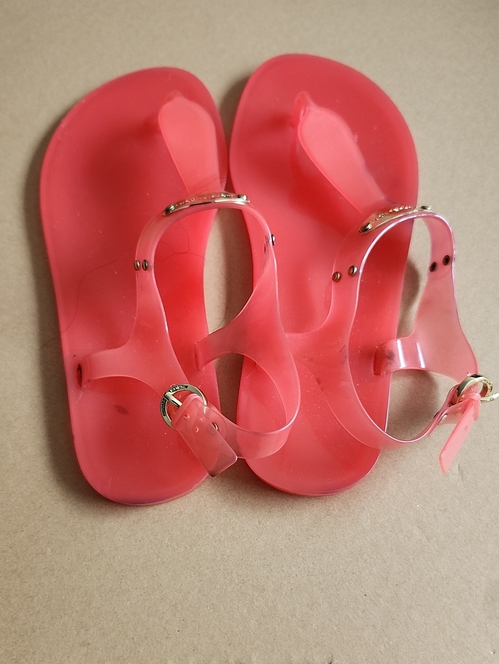 Michael Kors Pink Jelly Sandals with Gold Accents